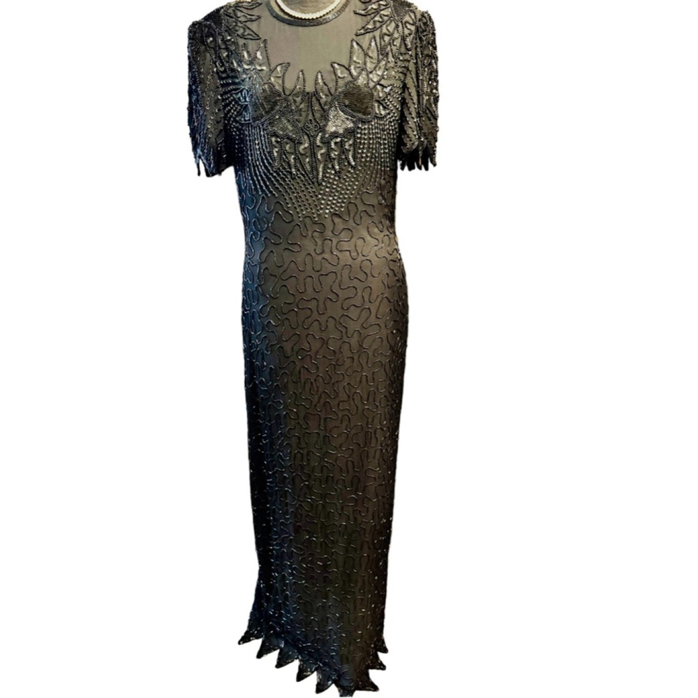 Scala Black Maxi Dress vintage sequin beaded